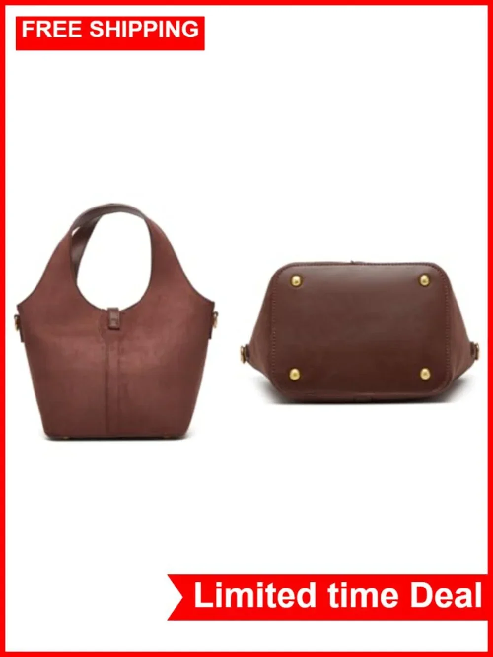 Vegan Leather Bucket Bag Crossbody Hobo Purse